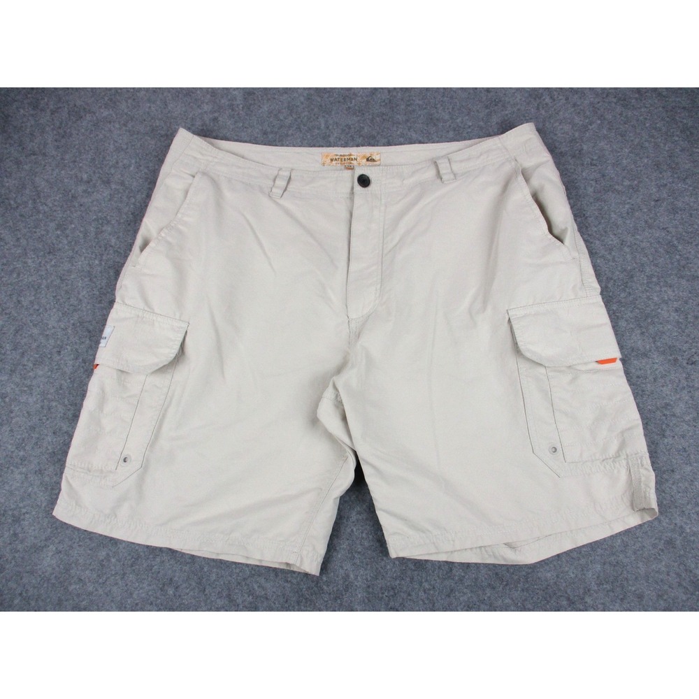 Quiksilver Shorts Mens 38 Beige Cargo Waterman Outdoor Zip Pockets 8"